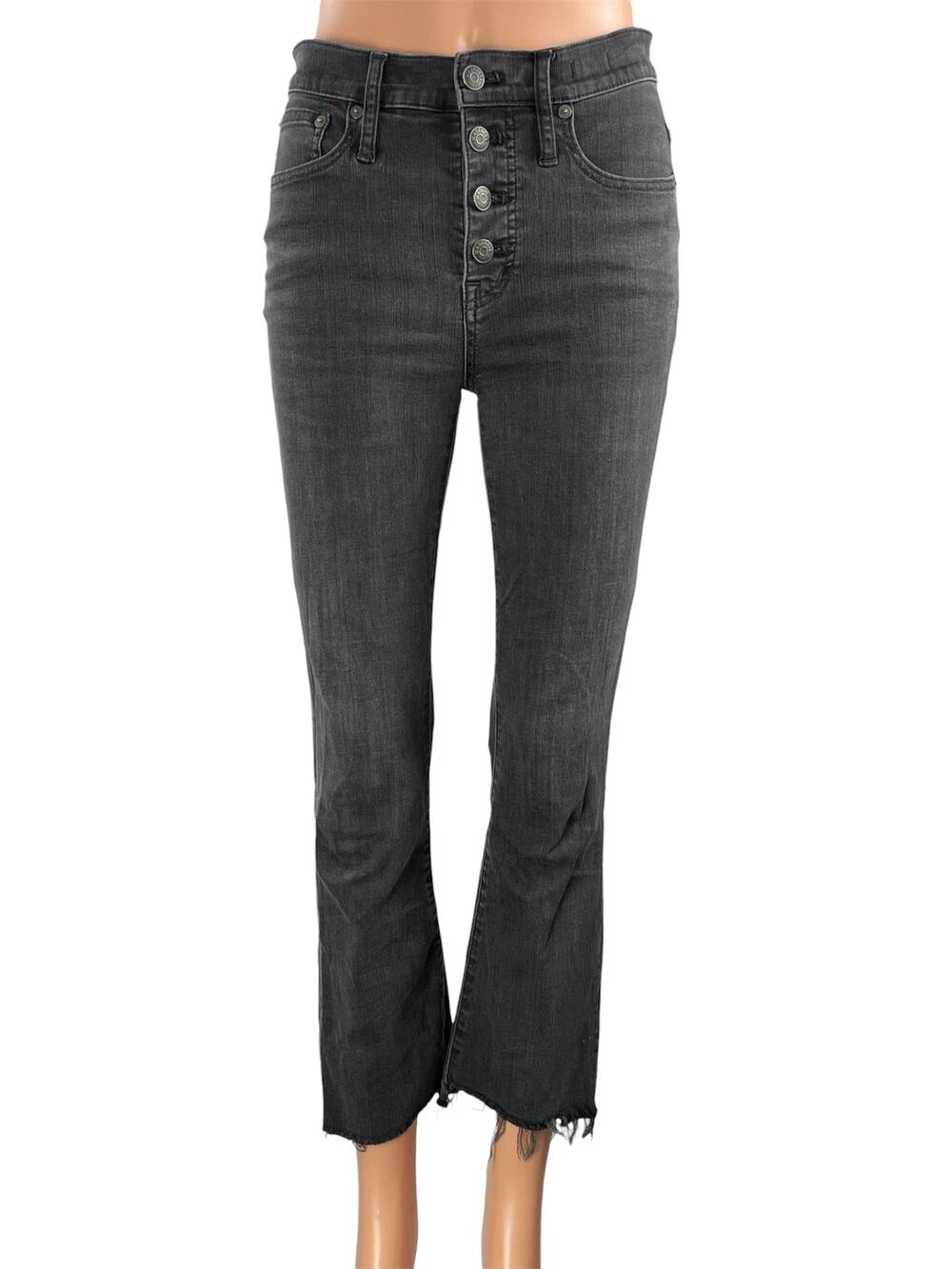 Madewell Cali Demi Boot Women's Black Button Fringe Flare Denim Jeans Size 26
